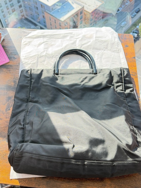 Prada Handbags - Prada Vintage Tessuto Black Nylon Tote Bag Clear Lucite Plastic Handles Y2K